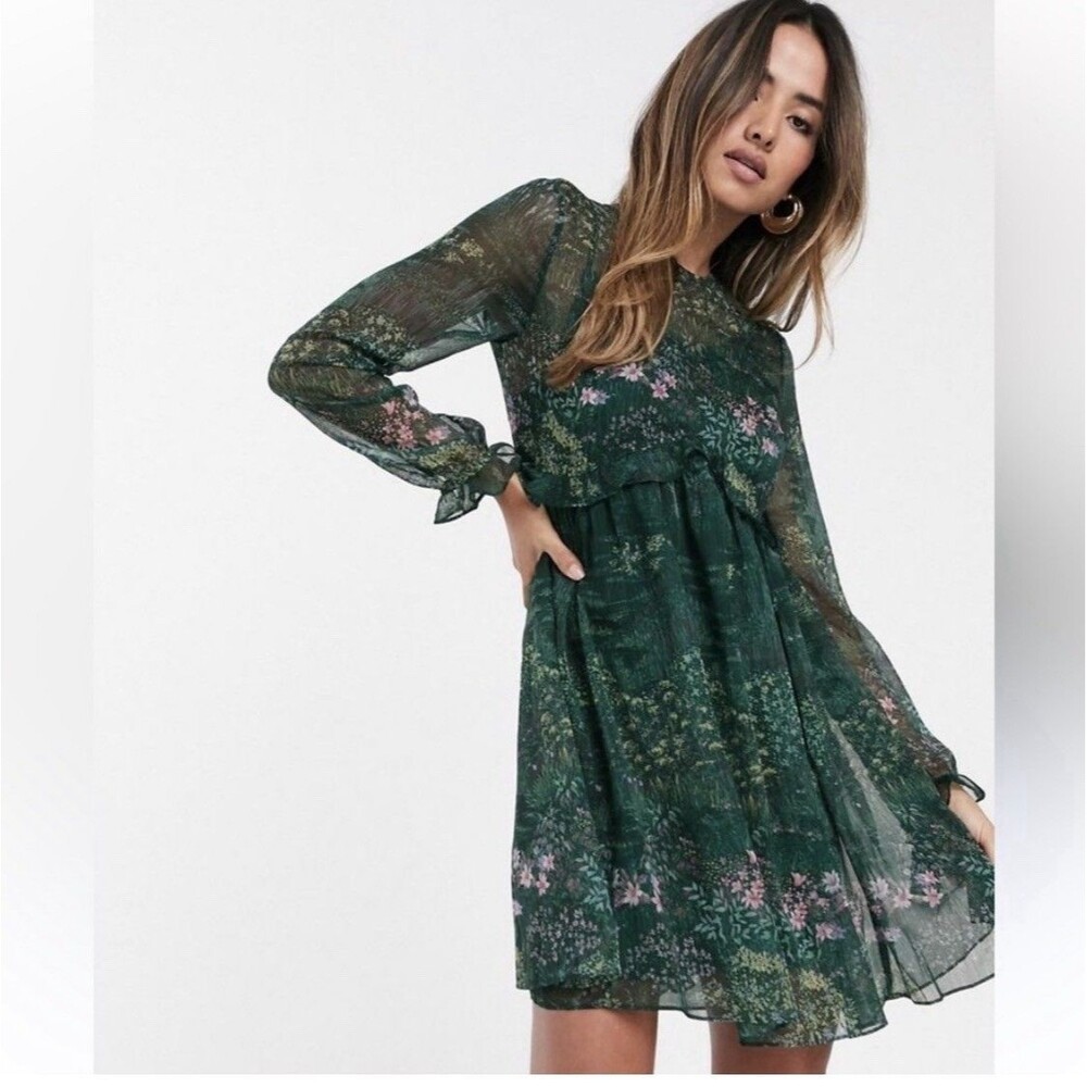 Ted Baker Green Floral-print Chiffon Mini Dress - Picture 10 of 10